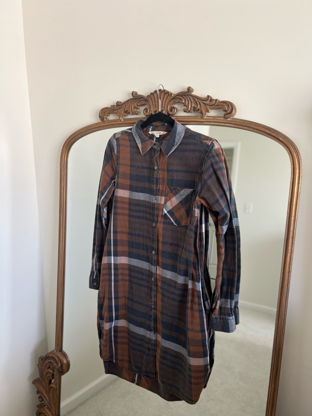 Plaid Front Button Shirt Dress